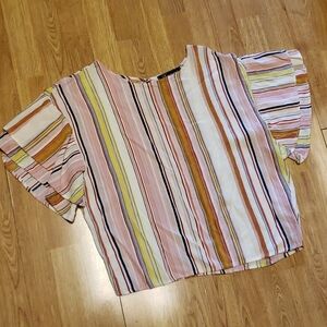 Loramendi striped flutter sleeve top size small